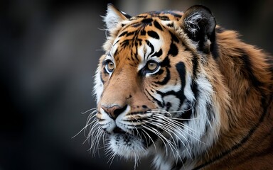 Fototapeta premium Close up portrait of a majestic bengal tiger head showcasing detailed fur and eye