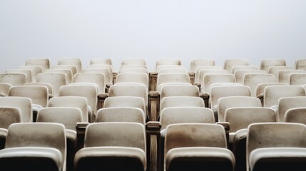 Obraz premium Rows of Empty Plastic Chairs in an Empty Hall with Minimalistic Background