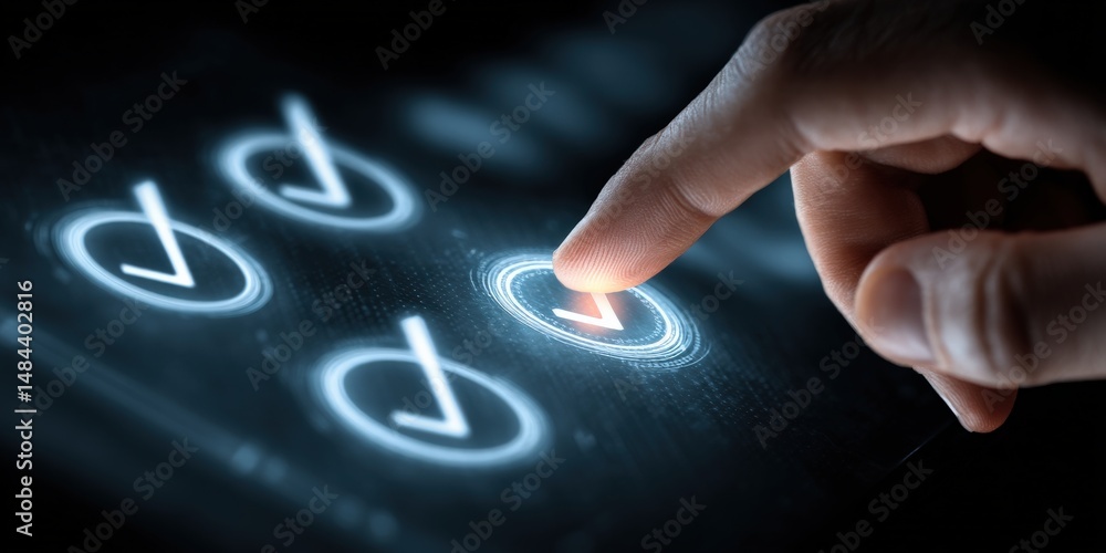 Fototapete digital selection: a close-up image shows a finger interacting with a digital interface, highlightin
