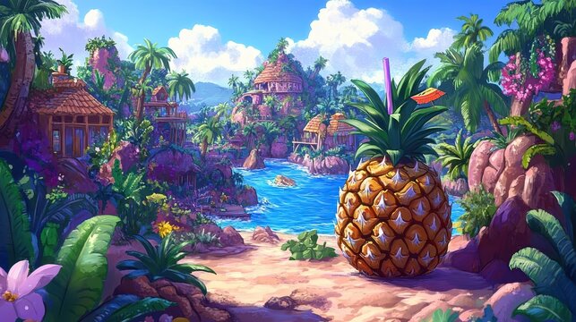 Tropical island escape with pineapple vista vibrant paradise sce