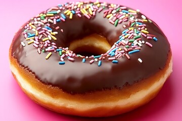 Chocolate frosted donut with colorful sprinkles