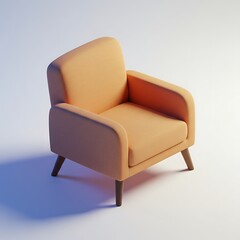 Modern Peach Armchair in Isometric View on a Simple Background