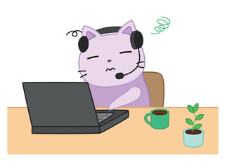 リモートワークで疲れているネコ　主線あり