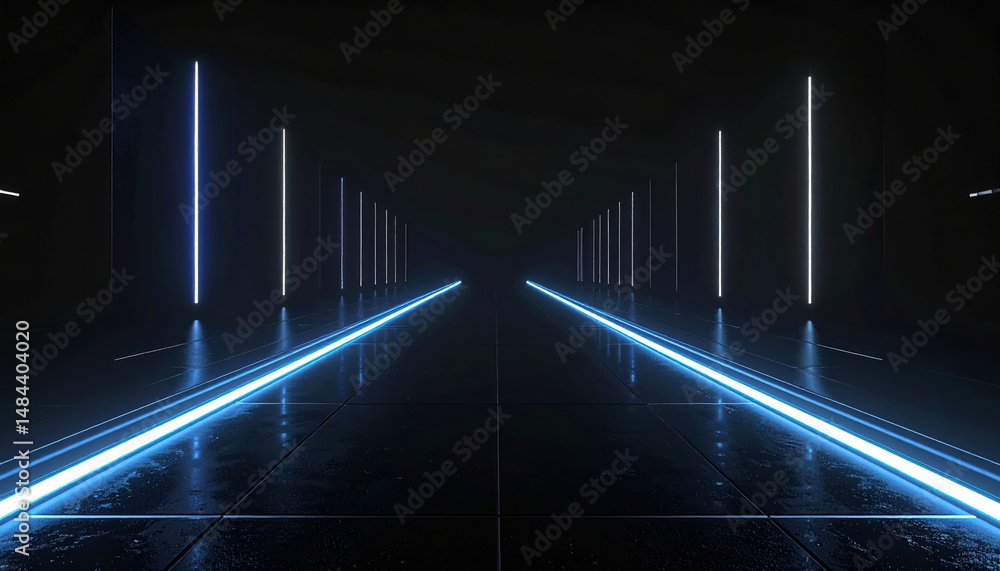 Aufkleber futuristic tunnel with glowing neon lights and animated pulses creating high tech atmosphere