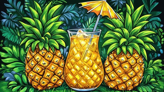 Tropical pineapple paradise refreshing drink summer vacation exo