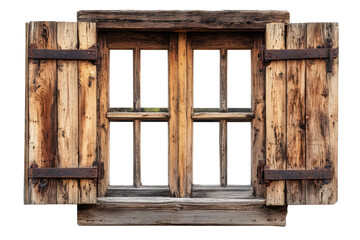Weathered wooden window with shutters