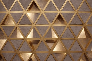 Geometric pattern of light-catching triangles with golden accents.