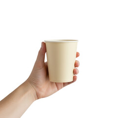 Hand holding paper cup isolated on transparent background
