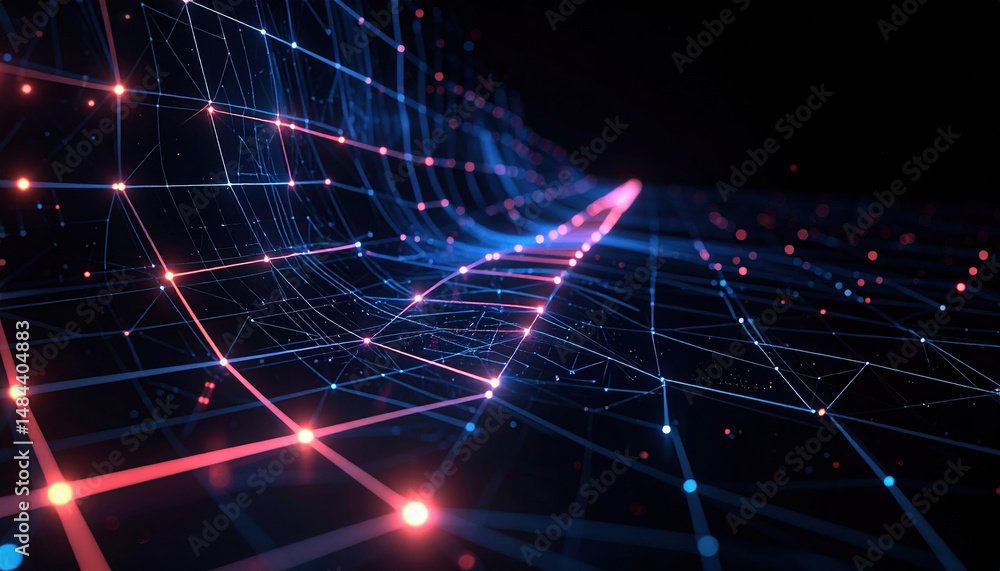 Poster Glowing neural grid animating checklist steps in sequence creating futuristic pr