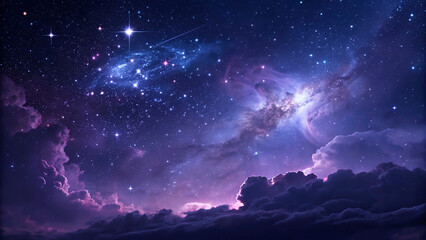 A mesmerizing view of a starry night sky with vibrant cosmic colors and a glowing nebula.