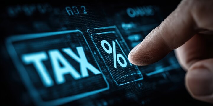 Tax Computation: A close-up image showcasing a finger interacting with a digital display, highlighting the concept of tax calculation and financial analysis with a touch of technology.