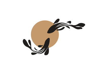 Chinese or Japanese style koi fish painting. Koi fish logo. Black drawing. Vector illustration. Koi fish painting.
