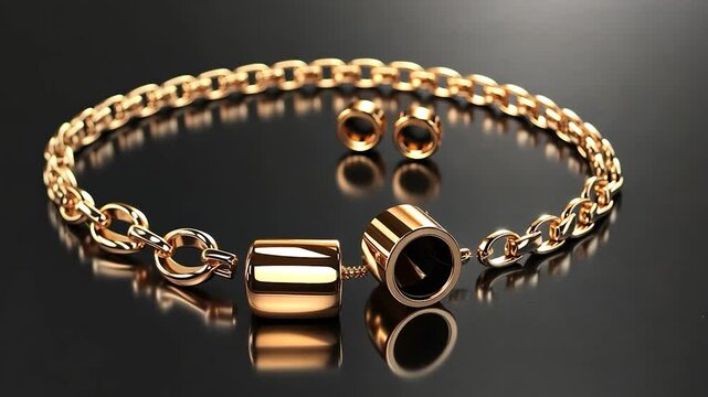Elegant rose gold chain bracelet with cylindrical clasp and matching earrings