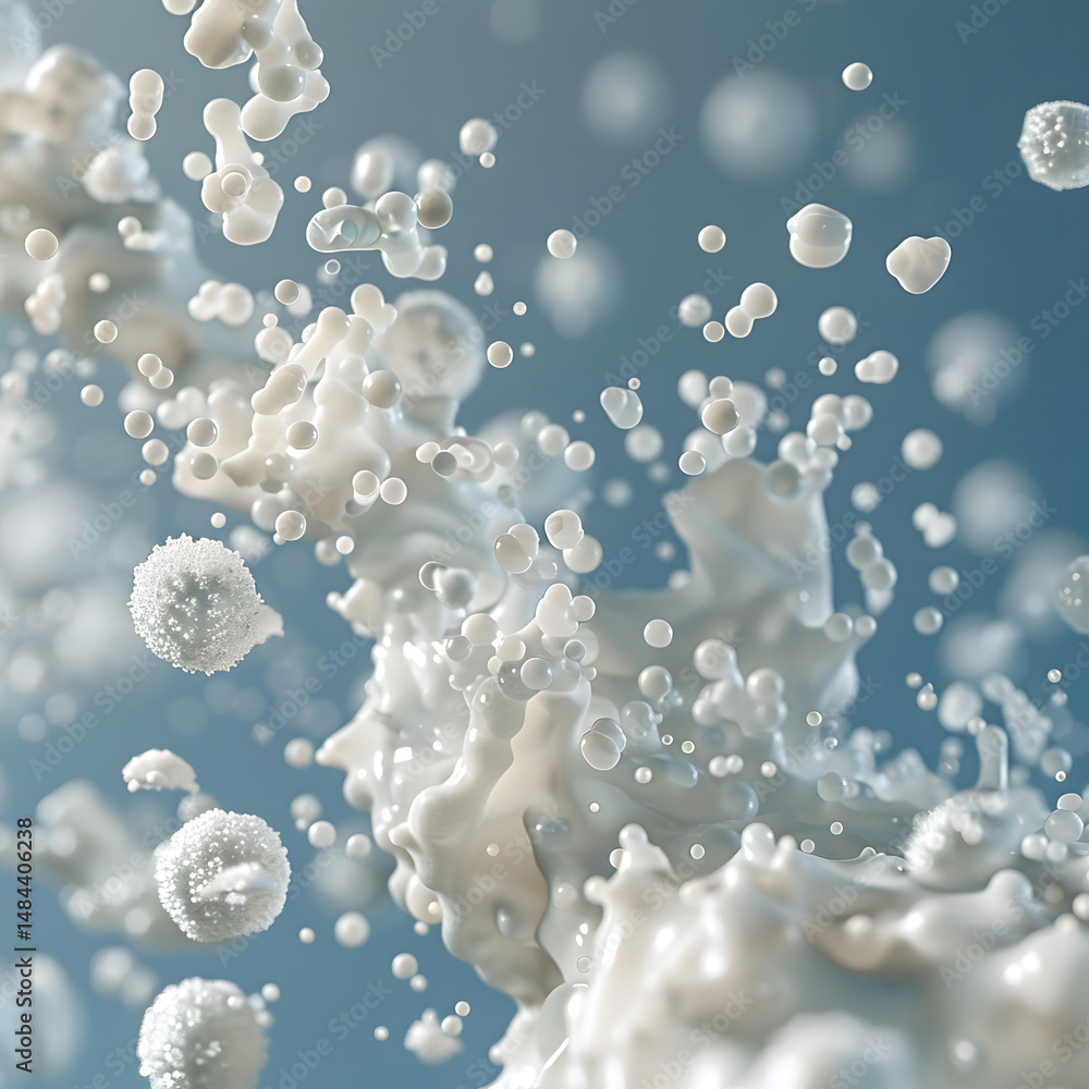 Poster abstract microscopic bubbles or cellular structures in blue