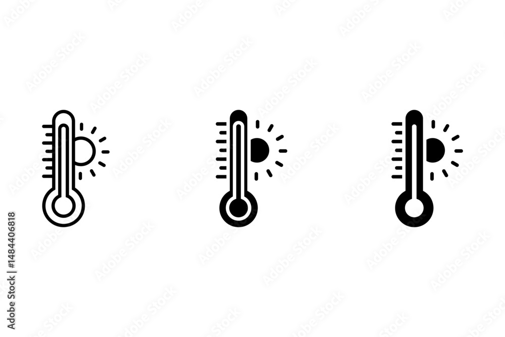 Poster weather signs. set of temperature icons in sun style. temperature scale symbol. thermometer icon vec