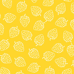 Vector seamless pattern background with outlined strawberry with seeds. Hand drawn strawberries seamless pattern