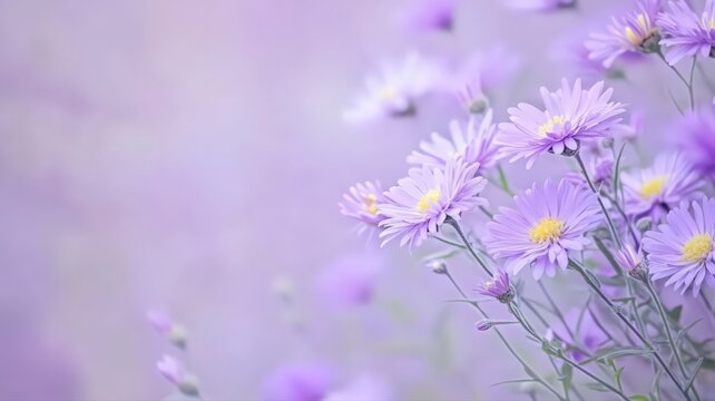 Aster Flowers in Shades of Purple and White on a Muted Background Creating a Tranquil Atmosphere