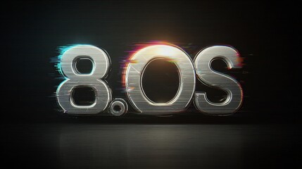 Futuristic 8.OS Metallic Text Rendering with Digital Glitch Distortion Effect