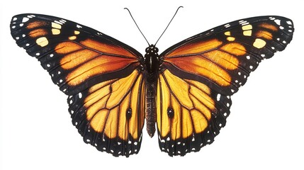 Fototapeta premium Butterfly high resolution PNG transparent background image of a monarch butterfly crisp details and clean edges for stock photo use overlay cut out on isolated transparent removed background