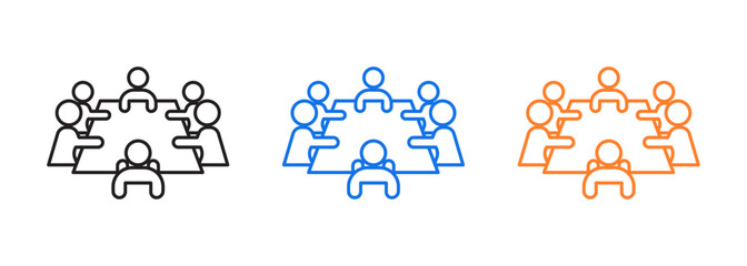 Business meeting icon set.seminar, teaching, classroom, discussion, forum, presentation, discourse, group talk
