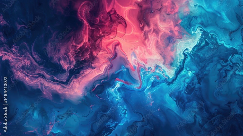 Poster abstract pink and blue smoke swirling in a fluid pattern. background image of swirling wave with gra