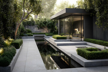 Fototapeta premium Modern architectural design of a landscaped garden courtyard.