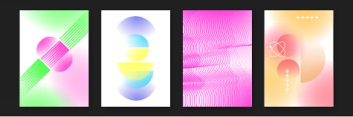 Four abstract geometric patterns with colorful gradients suitable for backgrounds, digital designs, posters, and packaging design projects.