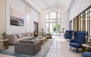 Sala de estar con estilo elegante y clasico, 3d render