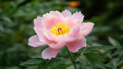 Obraz premium Beautiful Pink Peony Flower in Full Bloom Surrounded by Green Leaves in a Garden Setting