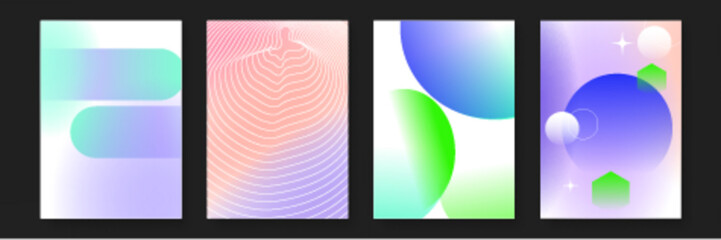 Four abstract designs with different colors and shapes suitable for backgrounds, websites, print materials, and graphic design projects.