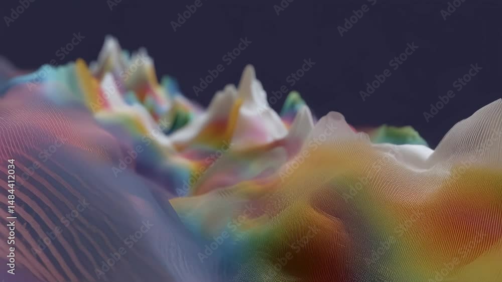 Aufkleber colorful mountain landscape gradually morphing and transforming against deep purple backdrop, displa