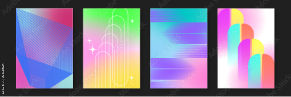 Poster four abstract gradient designs suitable for background, web design, digital art, and print projects.