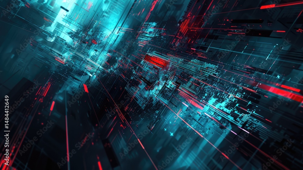Poster abstract picture of neon light particle with digital technology style design connecting become dynam
