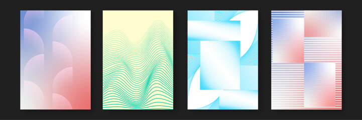 Four backgrounds with modern geometric shapes and lines for graphic design projects or website backgrounds. Great for digital creations.