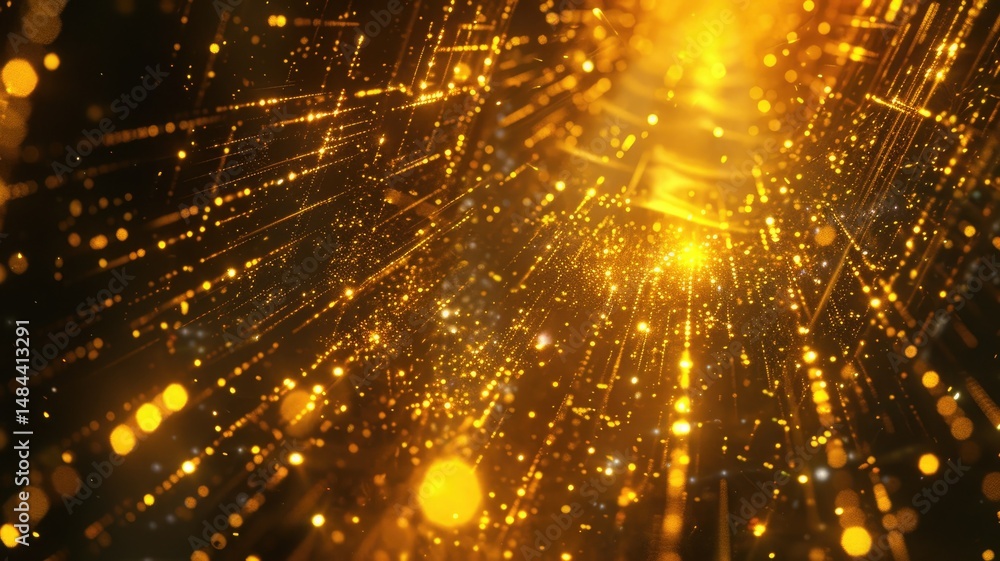 Aufkleber abstract golden waves with glowing particles on a dark background. digital artwork of digital wave w