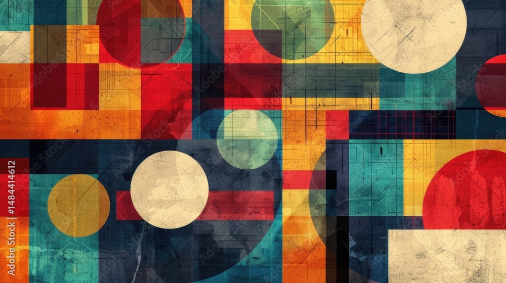 Poster abstract vibrant geometric fractal shapes on surface of contemporary design express scene of seamles
