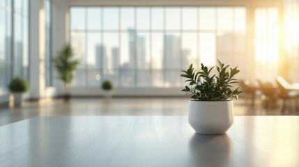Fototapeta premium white minimal office bokeh background blurred interior