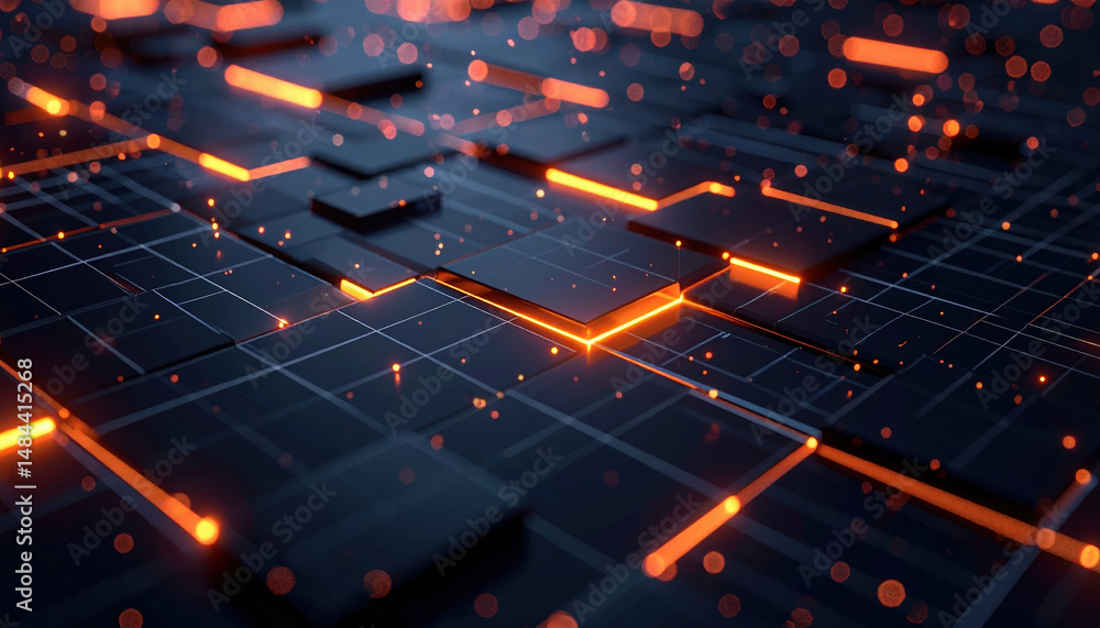 Poster animated floating rectangles representing enterprise operations lighting up in sync w