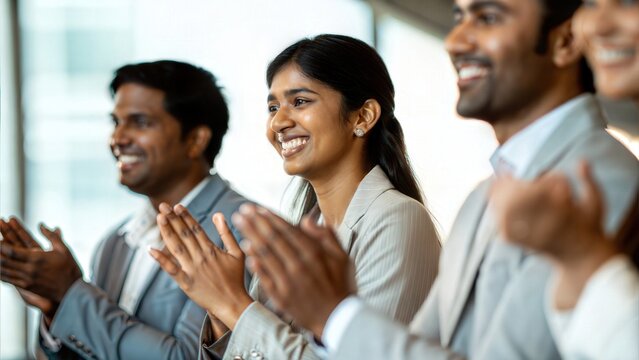 Indian Business Team Clapping During Seminar Presentation
