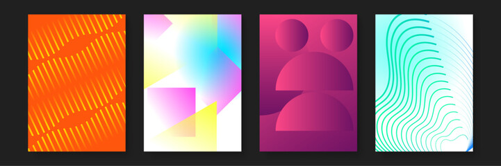 Four abstract designs with unique color schemes and patterns suitable for backgrounds, posters, cards, and graphic design projects.