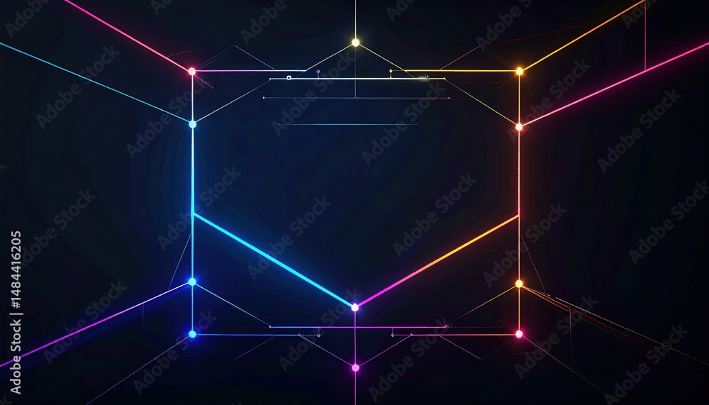 Aufkleber digital abstract with glowing colorful lines forming geometric shape over dark background