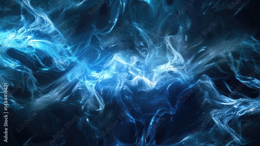 Poster dynamic digital wave with blue and orange light particles. digital art for design with glowing orang