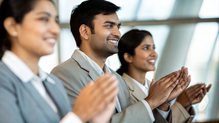 Obraz premium Indian Corporate Participants Applauding Keynote Speaker 