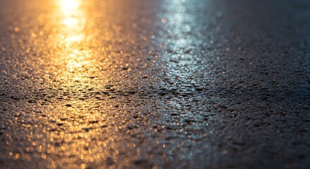 Wet road surface reflecting city lights at night abstract photography for background textures design on transparent background