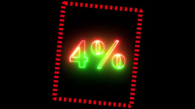 4% taxt Animation of glowing neon Pink and blue color number text animation . pink and blue neon number Four, symbol, technology, text,
