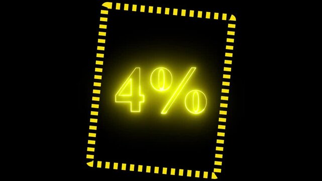 4% taxt Animation of glowing neon Pink and blue color number text animation . pink and blue neon number Four, symbol, technology, text,