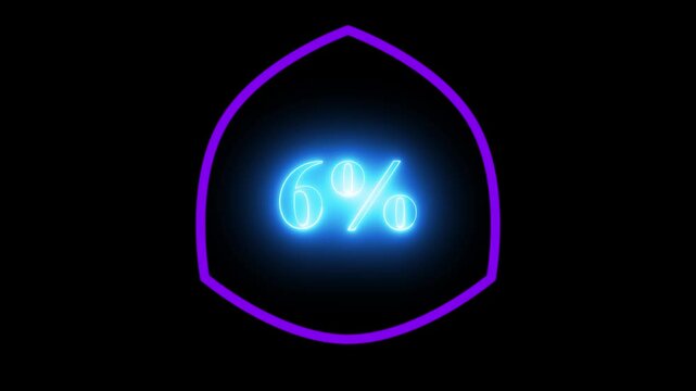 6% taxt Animation of glowing neon Pink and blue color number text animation . pink and blue neon number Four, symbol, technology, text,
