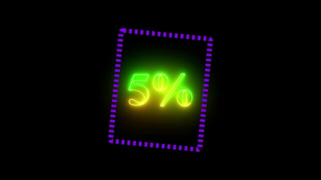 5% taxt Animation of glowing neon Pink and blue color number text animation . pink and blue neon number Four, symbol, technology, text,