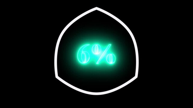 6% taxt Animation of glowing neon Pink and blue color number text animation . pink and blue neon number Four, symbol, technology, text,