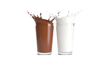 Chocolate and Milk Splash in the glass 3d rendering.chocolate, cocoa, falling, flowing, fluid, liquid, pouring, product, shake, splash, stream, swirl, three-dimensional, wave, melting, milk, motion, 